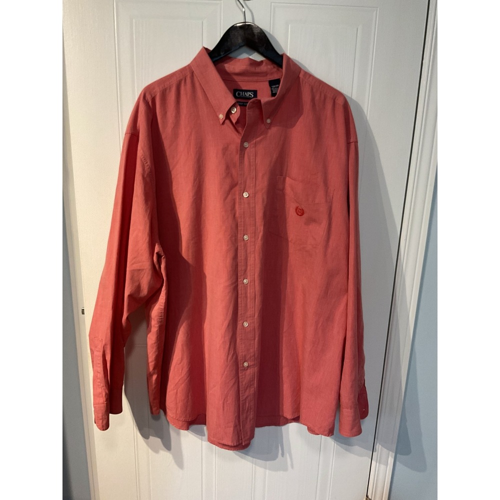 Chaps Button Down Shirt Mens 3XB Salmon Pink Excellent Easy Care Crest Logo